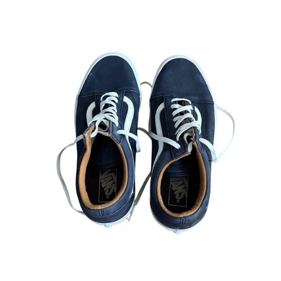 Vans Old Skool Skateboarding Shoes Navy Blue Leather Men 7.5 Women 9 - Picture 5 of 7